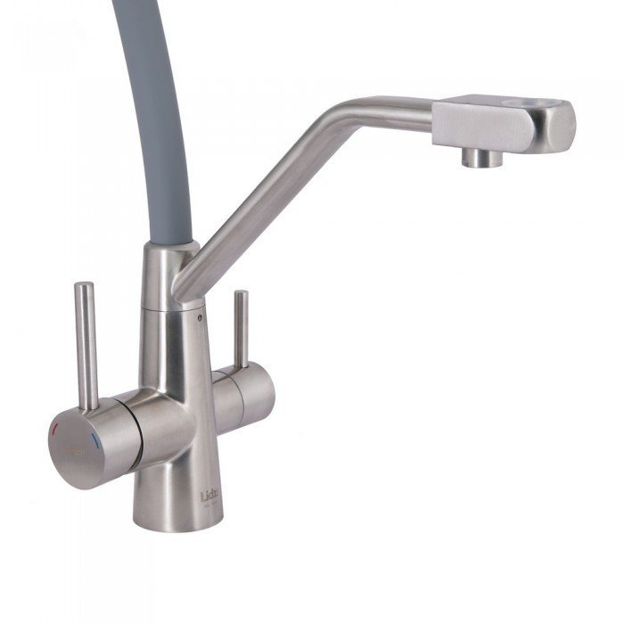 Змішувач для кухні Lidz Aria 020F3 з гнучким виливом з підключенням для питної води (k35) LDARI020F3GNK39211 Grey / Nickel