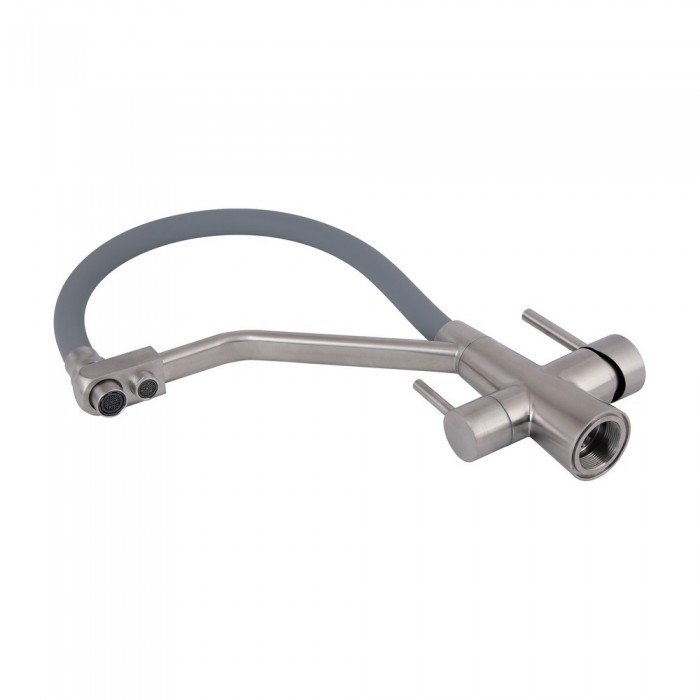 Змішувач для кухні Lidz Aria 020F3 з гнучким виливом з підключенням для питної води (k35) LDARI020F3GNK39211 Grey / Nickel