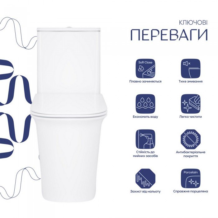 Унитаз-компакт Qtap Nando безободковый с сиденьем Soft-close QT12221222AW Унитаз-компакт Qtap Nando безободковый с сиденьем Soft-close QT12221222AW