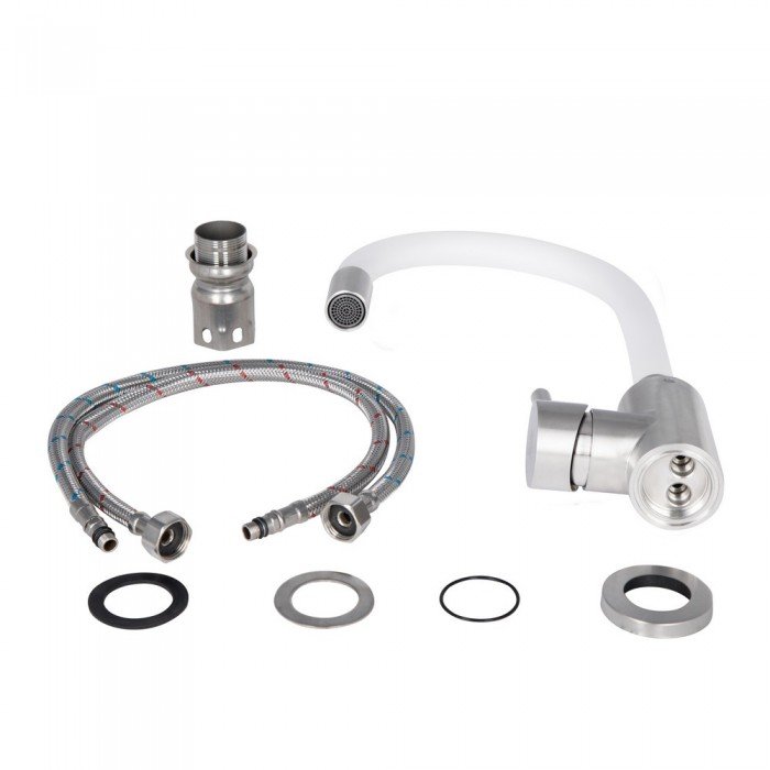 Змішувач для кухні Lidz Aria 015F3 з гнучким виливом (k35) LDARI015F3WHI43362 White / Nickel Змішувач для кухні Lidz Aria 015F3 з гнучким виливом (k35) LDARI015F3WHI43362 White / Nickel