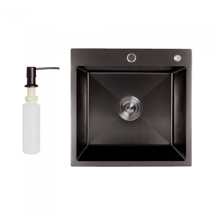 Мойка для кухни интегрированная Lidz Handmade H5050B (LDH5050BPVD43619) Brushed Black PVD 3,0/1,0 мм