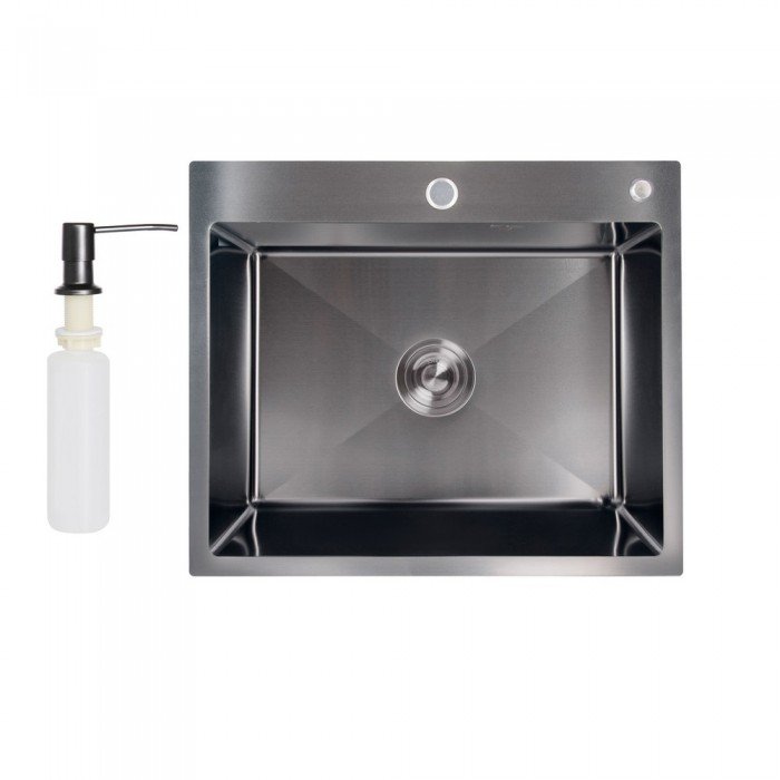 Мойка для кухни интегрированная Lidz Handmade H6050B (LDH6050BPVD43621) Brushed Black PVD 3,0/1,0 мм