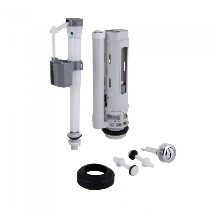 Qtap HY1(Presto)  комплект арматури для бачка унітазу з подвійною круглою кнопкою змиву 4,8 см та клапаном нижньої подачі води, 3/6L CHR