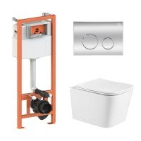 Готовое решение Qtap для ванной комнаты: подвесной унитаз Crow Ultra Quiet 490x360x290 + комплект инсталляции Nest 4 в 1 (круглая клавиша Chrome)