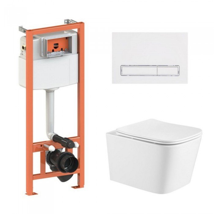 Готовое решение Qtap для ванной комнаты: подвесной унитаз Crow Ultra Quiet 490x360x290 + комплект инсталляции Nest 4 в 1 (линейная клавиша White)