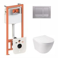 Готовое решение Qtap для ванной комнаты: подвесной унитаз Jay Ultra Quiet 485x360x320 + комплект инсталляции Nest 4 в 1 (квадратная клавиша Satin)