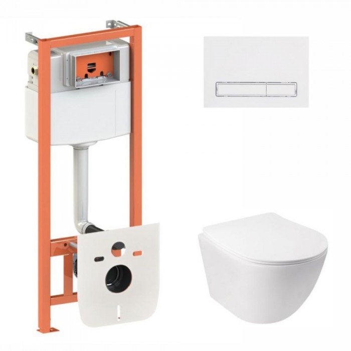 Готове рішення Qtap для ванної кімнати: підвісний унітаз Jay Ultra Quiet 485x360x320 + комплект інсталяції Nest 4 в 1 (лінійна клавіша White)