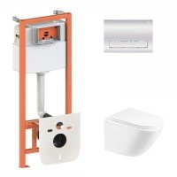 Готовое решение Qtap для ванной комнаты: подвесной унитаз Robin Ultra Quiet 490x365x325 + комплект инсталляции Nest 4 в 1 (линейная клавиша Chrome)