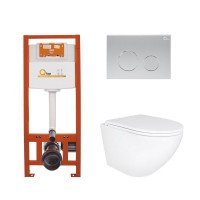 Готове рішення Qtap для ванної кімнати: підвісний унітаз Robin Ultra Quiet 490x365x325 + комплект інсталяції Nest 4 в 1 (кругла клавіша Satin)