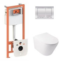 Готове рішення Qtap для ванної кімнати: підвісний унітаз Swan Ultra Quiet 485x360x320 + комплект інсталяції Nest 4 в 1 (квадратна клавіша Chrome)