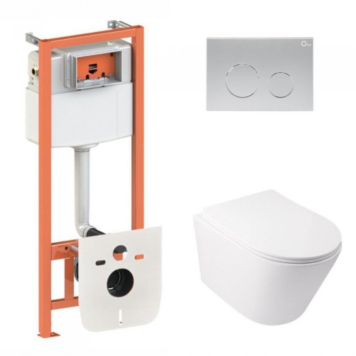 Готовое решение Qtap для ванной комнаты: подвесной унитаз  Swan Ultra Quiet 485x360x320 + комплект инсталляции Nest 4 в 1 (круглая клавиша Satin) Готовое решение Qtap для ванной комнаты: подвесной унитаз  Swan Ultra Quiet 485x360x320 + комплект инсталляции Nest 4 в 1 (круглая клавиша Satin)
