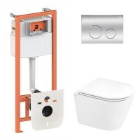 Готовое решение Qtap для ванной комнаты: подвесной унитаз Scorpio Ultra Quiet 520x365x365 + комплект инсталляции Nest 4 в 1 (круглая клавиша Chrome)