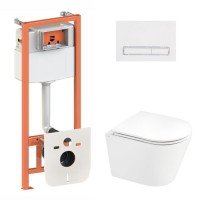 Готовое решение Qtap для ванной комнаты: подвесной унитаз Scorpio Ultra Quiet 520x365x365 + комплект инсталляции Nest 4 в 1 (линейная клавиша White)