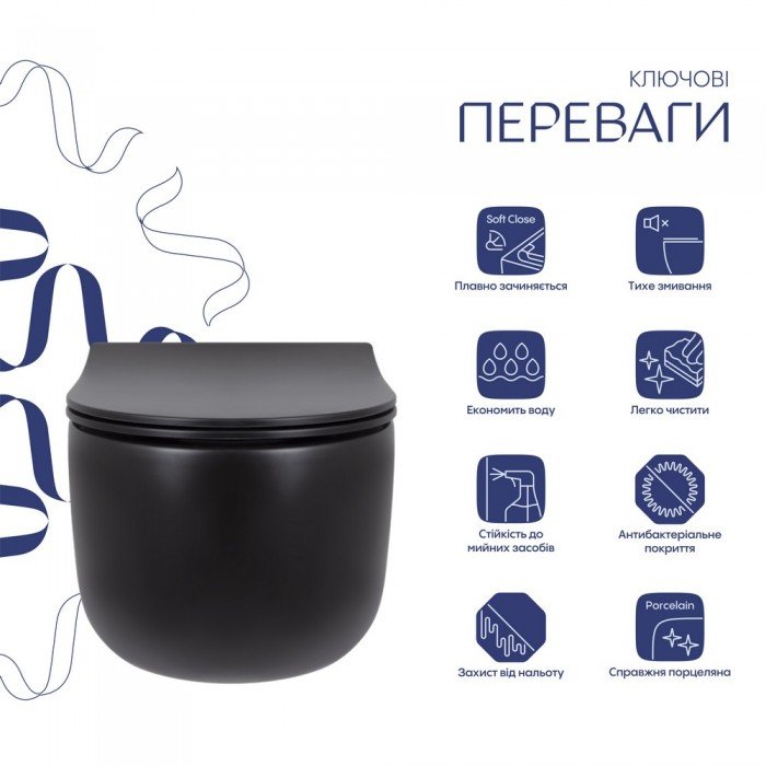 Унитаз подвесной Qtap Taurus безободковый с сиденьем Soft-close QT2433084EUQMB Унитаз подвесной Qtap Taurus безободковый с сиденьем Soft-close QT2433084EUQMB