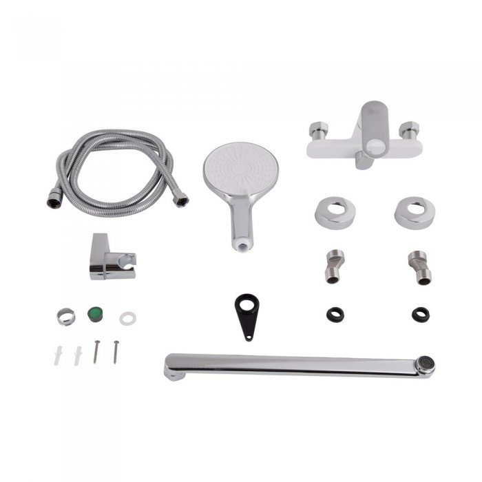 Смеситель для ванны Qtap Jay с длинным поворотным изливом (c душевым гарнитуром) QTJAY2601CRW45552 Chrome/White