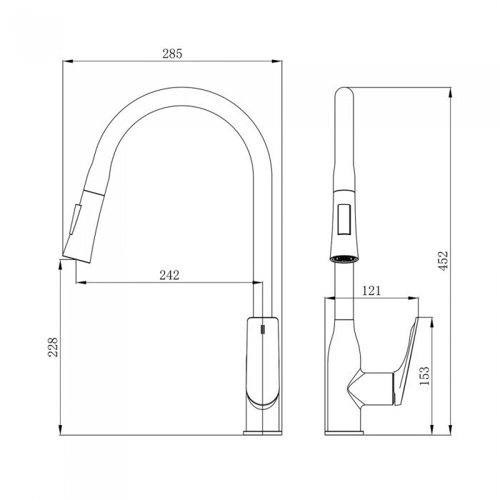Змішувач для кухні Qtap Vlasta New з висувним виливом QTVLA344GMB45647 Gunmetal Black PVD