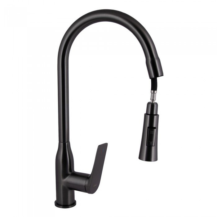 Змішувач для кухні Qtap Vlasta New з висувним виливом QTVLA344GMB45647 Gunmetal Black PVD