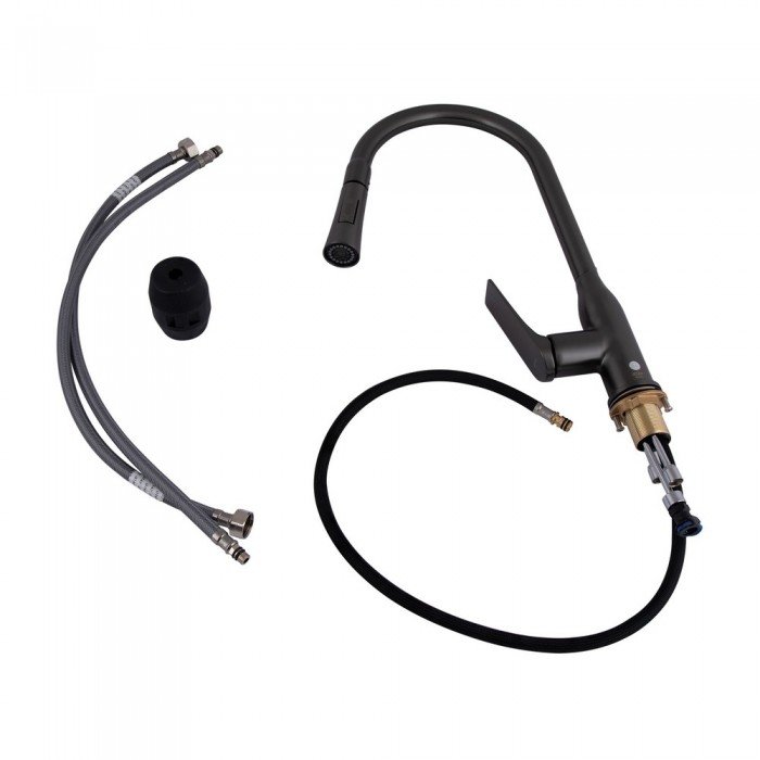 Змішувач для кухні Qtap Vlasta New з висувним виливом QTVLA344GMB45647 Gunmetal Black PVD