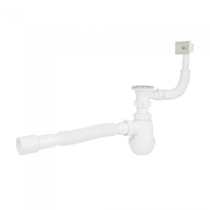 Сифон для кухонной мойки Lidz LK17, колбовый с квадратным переливом (выход 50 мм)