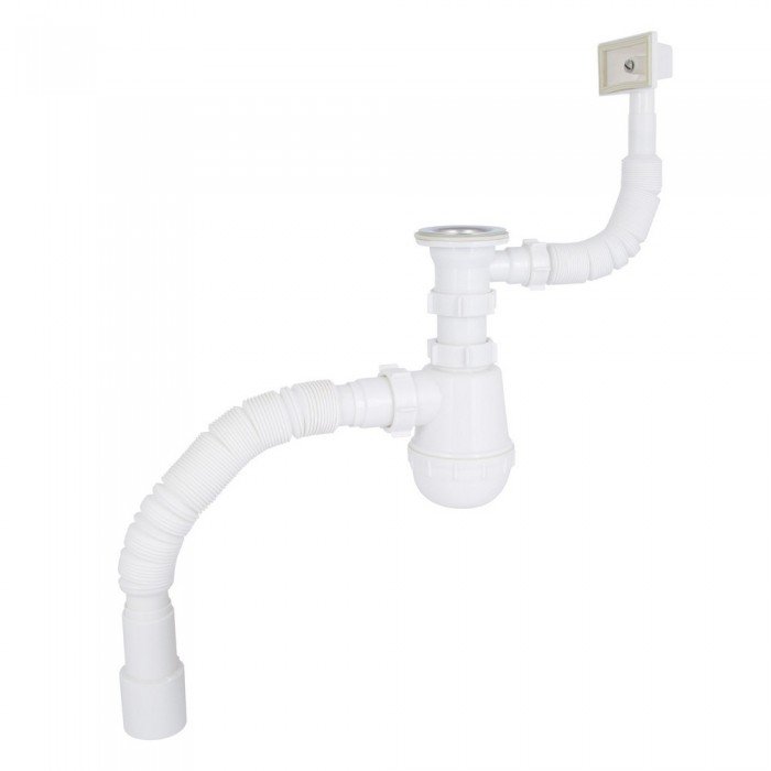 Сифон для кухонной мойки Lidz LK17, колбовый с квадратным переливом (выход 50 мм)