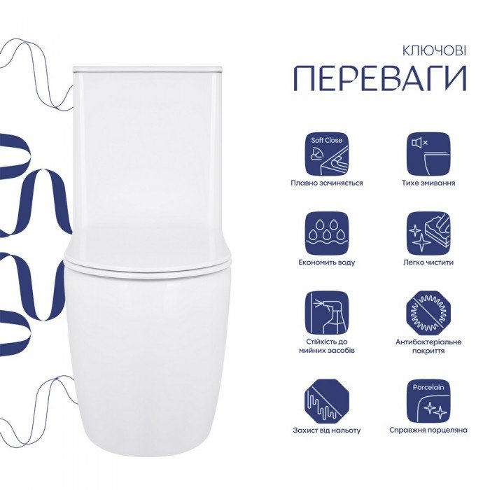 Унитаз-компакт Qtap Robin Ultra Quiet безободковый с сиденьем Soft-close QT13226089AW Унитаз-компакт Qtap Robin Ultra Quiet безободковый с сиденьем Soft-close QT13226089AW