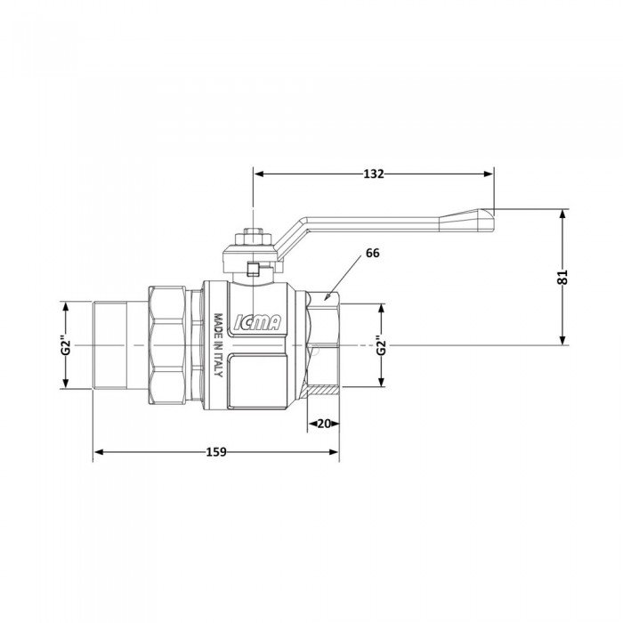Кран кульовий "Американка" Icma 2″ (PN40) прямий №347