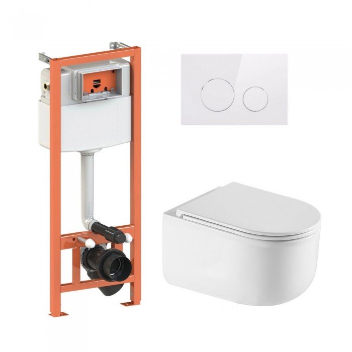 Готове рішення Qtap для ванної кімнати: підвісний унітаз Taurus Ultra Quiet 490x360x380 + комплект інсталяції Nest 4 в 1 (кругла клавіша White)