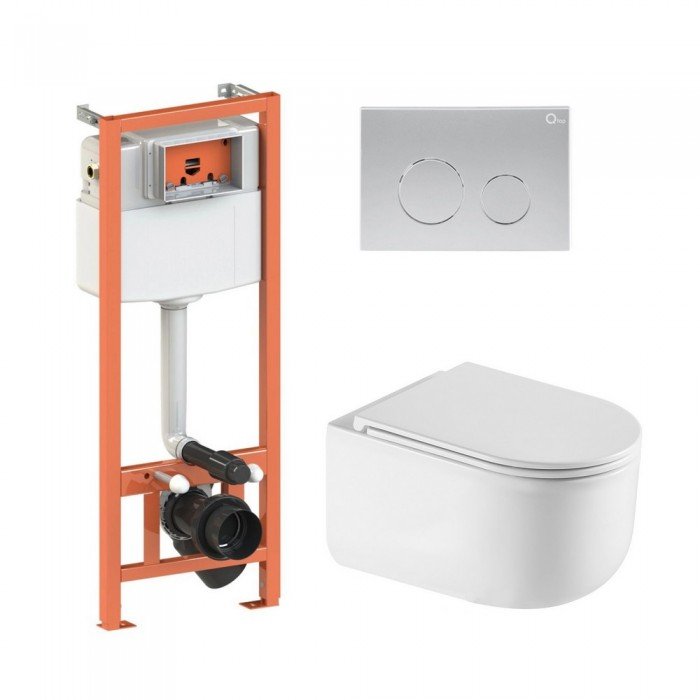 Готове рішення Qtap для ванної кімнати: підвісний унітаз Taurus Ultra Quiet 490x360x380 + комплект інсталяції Nest 4 в 1 (кругла клавіша Satin)