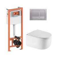 Готове рішення Qtap для ванної кімнати: підвісний унітаз Taurus Ultra Quiet 490x360x380 + комплект інсталяції Nest 4 в 1 (квадратна клавіша Satin)