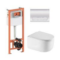 Готовое решение Qtap для ванной комнаты: подвесной унитаз Taurus Ultra Quiet 490x360x380 + комплект инсталляции Nest 4 в 1 (линейная клавиша Chrome)