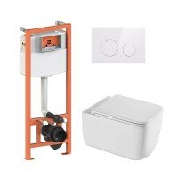 Готовое решение Qtap для ванной комнаты: подвесной унитаз Gemini Ultra Quiet 530х365х373 + комплект инсталляции Nest 4 в 1 (круглая клавиша White)