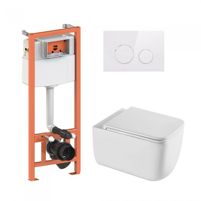 Готовое решение Qtap для ванной комнаты: подвесной унитаз Gemini Ultra Quiet 530х365х373 + комплект инсталляции Nest 4 в 1 (круглая клавиша White)