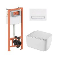 Готове рішення Qtap для ванної кімнати: підвісний унітаз Gemini Ultra Quiet 530х365х373 + комплект інсталяції Nest 4 в 1 (лінійна клавіша White)