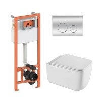 Готовое решение Qtap для ванной комнаты: подвесной унитаз Gemini Ultra Quiet 530х365х373 + комплект инсталляции Nest 4 в 1 (круглая клавиша Chrome)