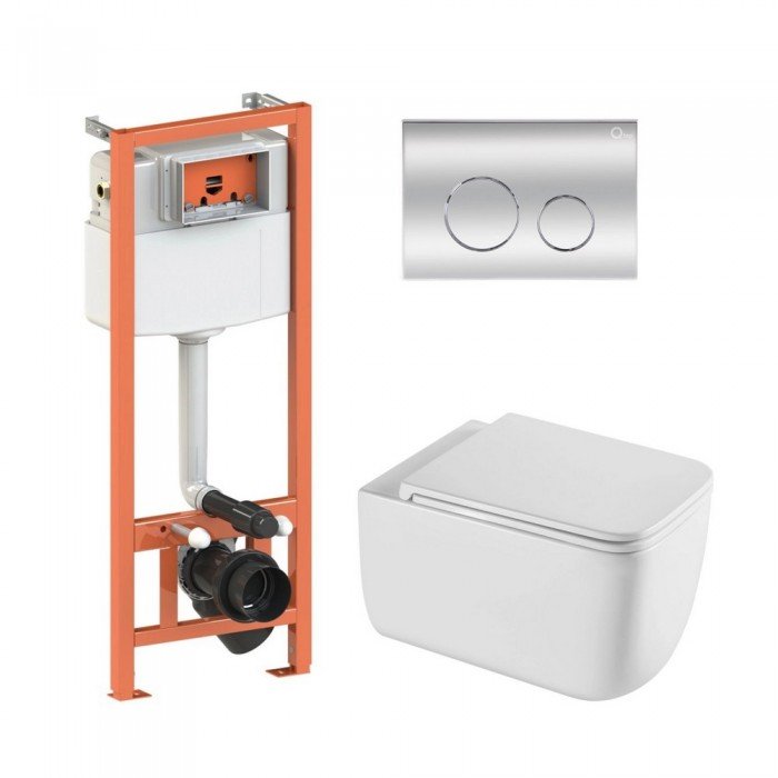Готове рішення Qtap для ванної кімнати: підвісний унітаз Gemini Ultra Quiet 530х365х373 + комплект інсталяції Nest 4 в 1 (кругла клавіша Chrome)