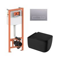 Готове рішення Qtap для ванної кімнати: підвісний унітаз Gemini Ultra Quiet 530х365х373 + комплект інсталяції Nest 4 в 1 (лінійна клавіша Satin)