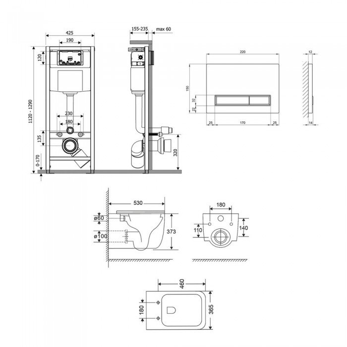 Готове рішення Qtap для ванної кімнати: підвісний унітаз Gemini Ultra Quiet 530х365х373 + комплект інсталяції Nest 4 в 1 (лінійна клавіша Satin)