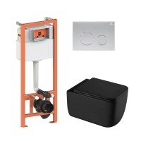 Готовое решение Qtap для ванной комнаты: подвесной унитаз Gemini Ultra Quiet 530х365х373 + комплект инсталляции Nest 4 в 1 (круглая клавиша Satin)