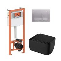 Готовое решение Qtap для ванной комнаты: подвесной унитаз Gemini Ultra Quiet 530х365х373 + комплект инсталляции Nest 4 в 1 (квадратная клавиша Satin)