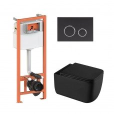 Готовое решение Qtap для ванной комнаты: подвесной унитаз Gemini Ultra Quiet + комплект инсталляции Nest 4 в 1 (круглая клавиша Black mate) Готовое решение Qtap для ванной комнаты: подвесной унитаз Gemini Ultra Quiet + комплект инсталляции Nest 4 в 1 (круглая клавиша Black mate)