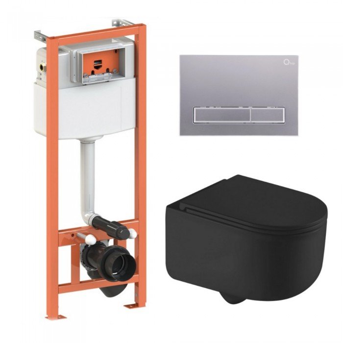 Готове рішення Qtap для ванної кімнати: підвісний унітаз Taurus Ultra Quiet 490x360x380 + комплект інсталяції Nest 4 в 1 (лінійна клавіша Satin)