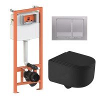 Готовое решение Qtap для ванной комнаты: подвесной унитаз Taurus Ultra Quiet 490x360x380 + комплект инсталляции Nest 4 в 1 (квадратная клавиша Satin)