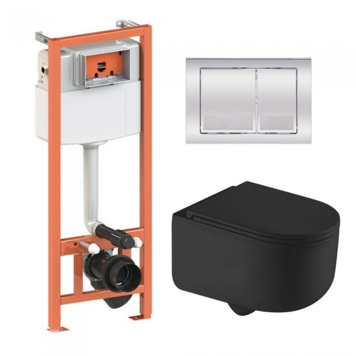 Готове рішення Qtap для ванної кімнати: підвісний унітаз Taurus Ultra Quiet 490x360x380 + комплект інсталяції Nest 4 в 1 (квадратна клавіша Chrome)