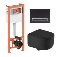 Готове рішення Qtap для ванної кімнати: підвісний унітаз Taurus Ultra Quiet + комплект інсталяції Nest 4 в 1 (лінійна клавіша Black mate)