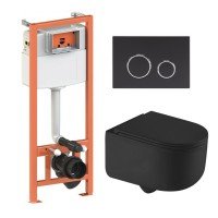Готовое решение Qtap для ванной комнаты: подвесной унитаз Taurus Ultra Quiet 490x360x380 + комплект инсталляции Nest 4 в 1 (круглая клавиша Black mat)