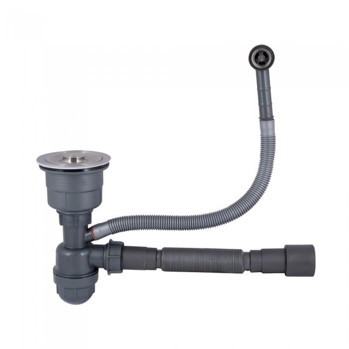 Сифон для кухонной мойки Lidz LK17, выпуск 115 мм, колбовый с круглым переливом (выход гофра 40/50мм) (LDLK17SS46398)