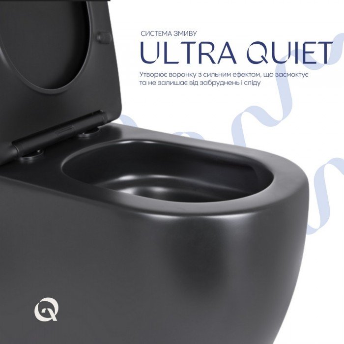 Унітаз підлоговий Qtap Robin Ultra Quiet безобідковий з сидінням Soft-close MATT BLACK QT13226083AMB Унітаз підлоговий Qtap Robin Ultra Quiet безобідковий з сидінням Soft-close MATT BLACK QT13226083AMB