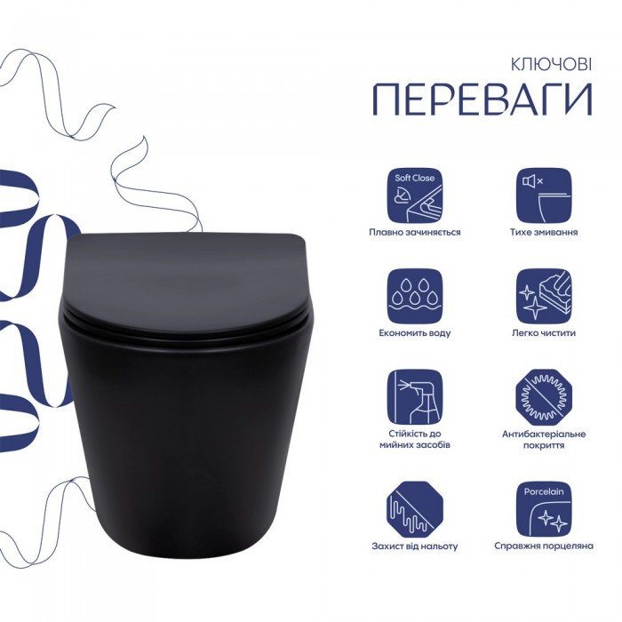 Унітаз підвісний Qtap Scorpio Ultra Quiet безобідковий з сидінням Soft-close MATT BLACK QT14332380AMB Унітаз підвісний Qtap Scorpio Ultra Quiet безобідковий з сидінням Soft-close MATT BLACK QT14332380AMB