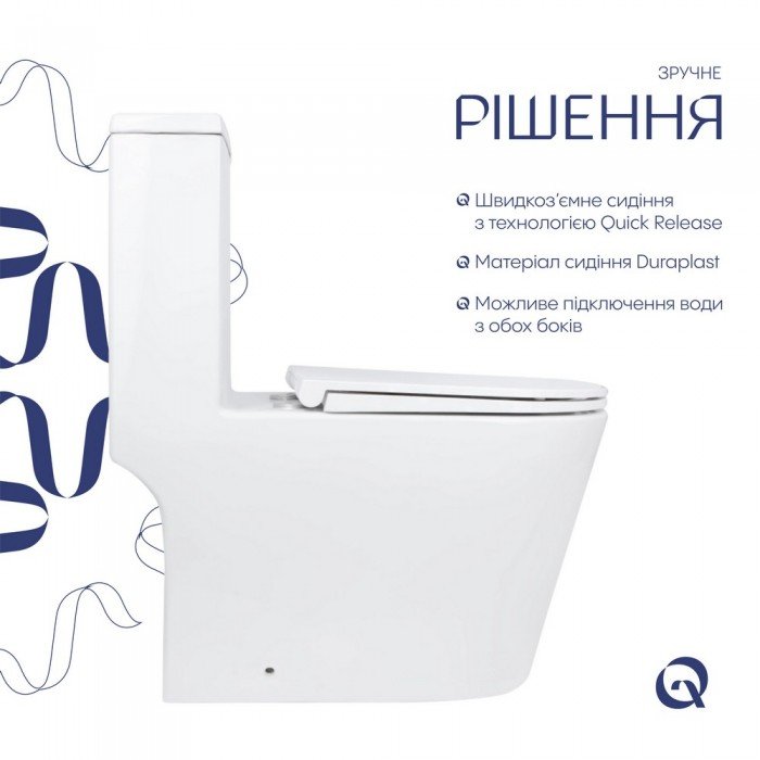 Унитаз-моноблок напольный Qtap Kolibri Ultra Quiet безободковый с сиденьем Soft-close WHITE QT10226380W Унитаз-моноблок напольный Qtap Kolibri Ultra Quiet безободковый с сиденьем Soft-close WHITE QT10226380W