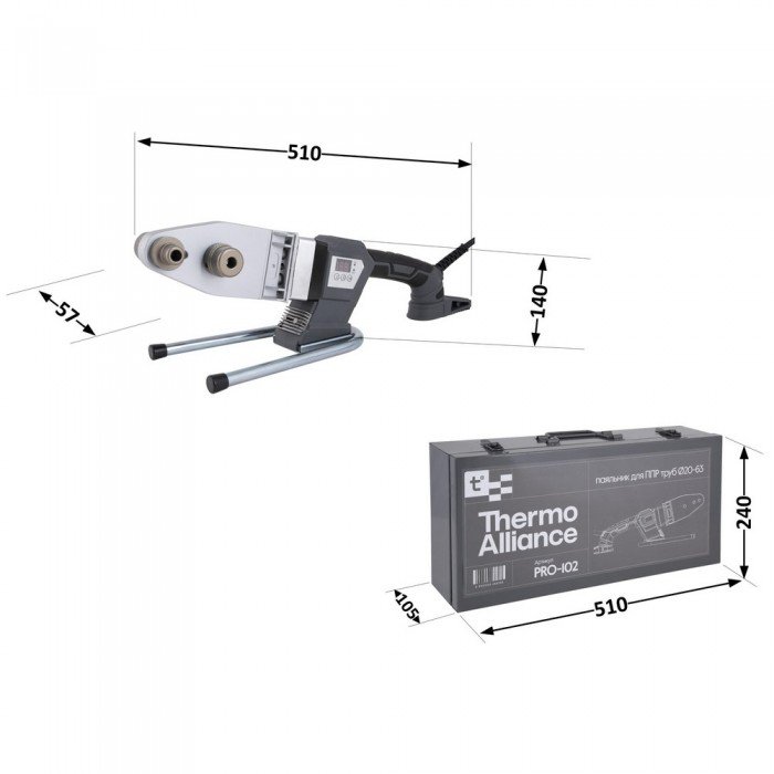 Паяльник для пластикових труб Thermo Alliance PRO-102 Ø20-63 (автоматичний з дісплеєм, 800W)